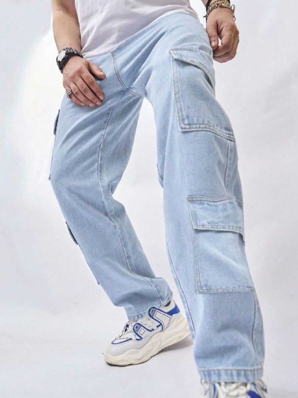 Light Wash Casual Men's Multi-Pocket Denim Jeans